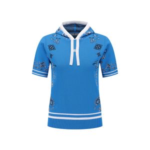 WOMEN PAISLEY HOODED SHORT SLEEVE SWEATER_BL