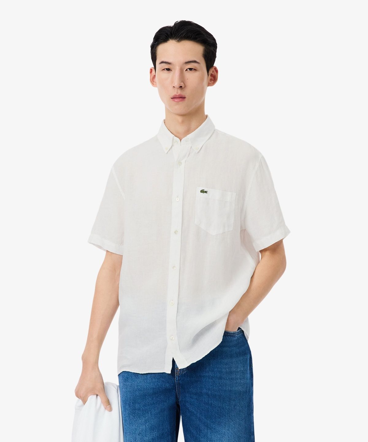 라코스테(LACOSTE) 남성 린넨 솔리드 반팔 셔츠 CH5699-56G 001