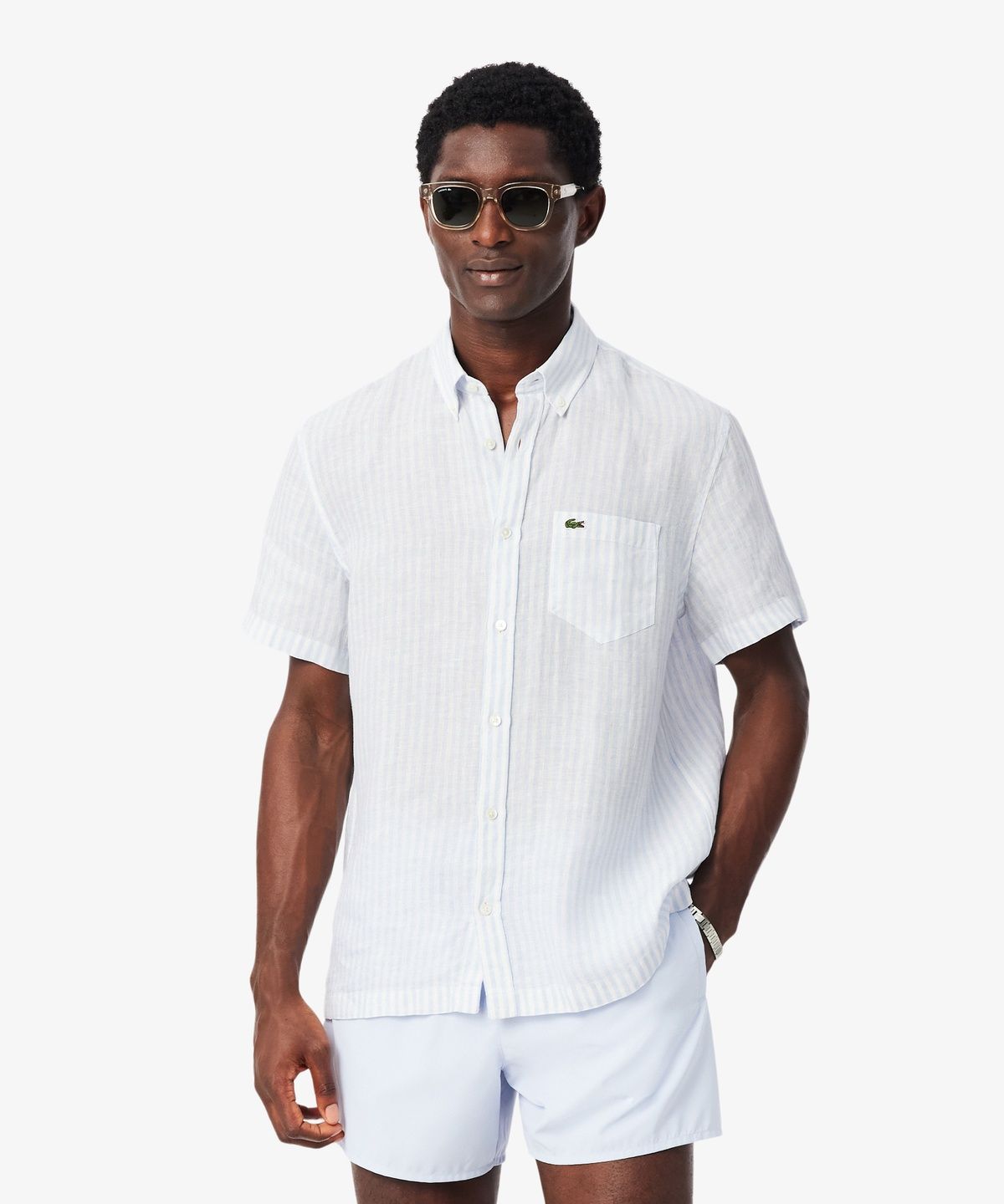 라코스테(LACOSTE) 남성 린넨 스트라이프 반팔 셔츠 CH8061-56G 29I