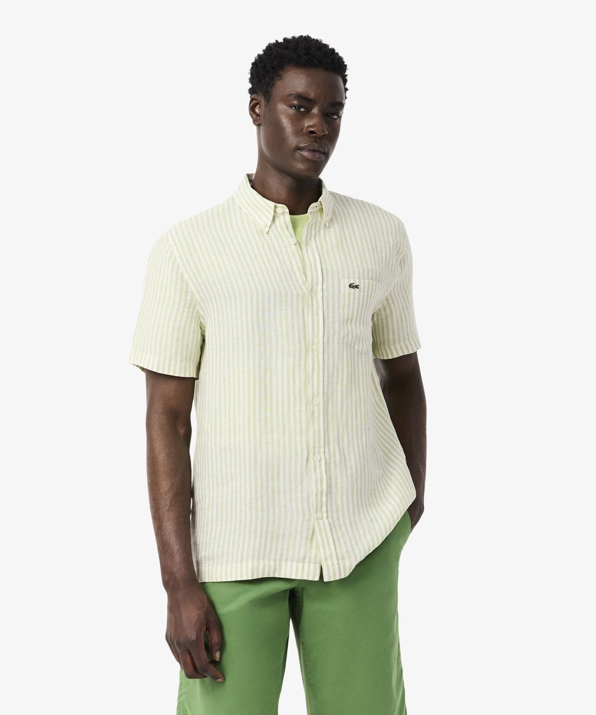 라코스테(LACOSTE) 남성 린넨 스트라이프 반팔 셔츠 CH8061-56G 374