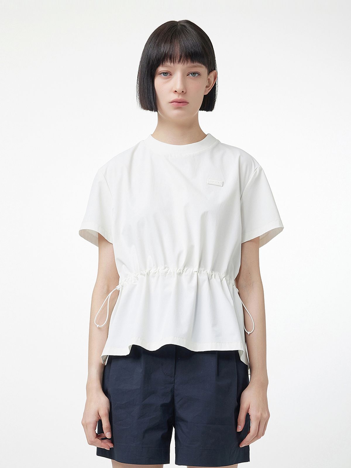헌터(HUNTER) [WOMEN] 우븐 웨이스트 스트링 티셔츠 - 화이트 HEW0002ATZWHT