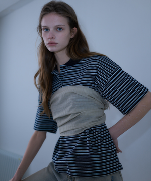 L23 STRIPE COLLAR T-SHIRT(NAVY)