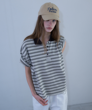 L23 STRIPE COLLAR T-SHIRT(BROWN)