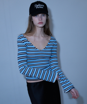 L23 STRIPE DEEP V-NECK KNIT(BLUE)