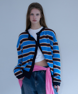 L23 OVERSIZED STRIPE CARDIGAN(NAVY)