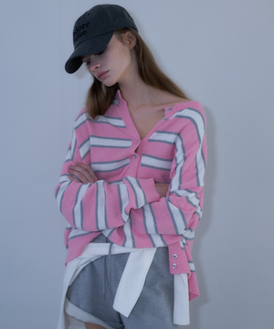 L23 OVERSIZED STRIPE CARDIGAN(PINK)