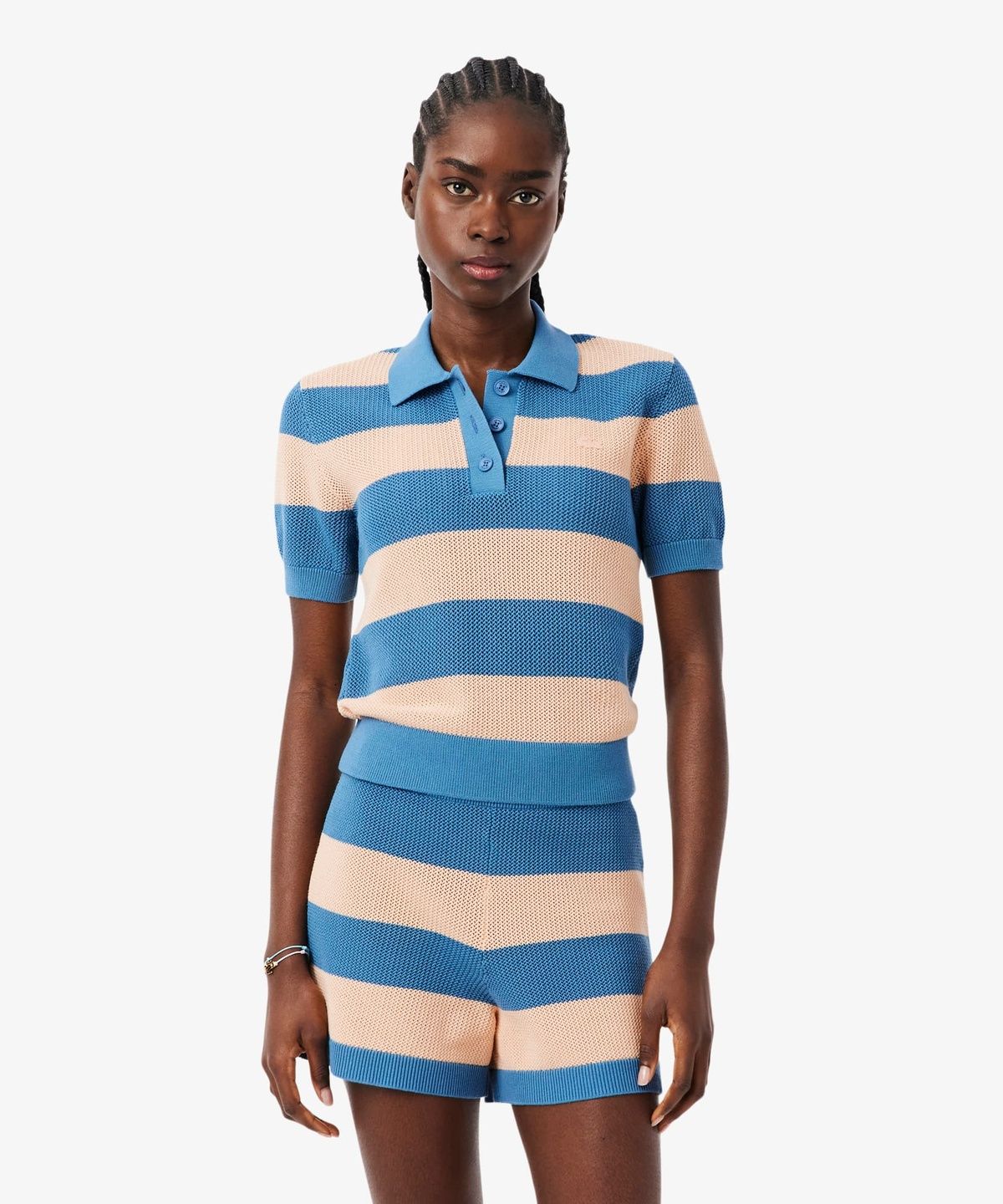 라코스테(LACOSTE) 여성 썸머 스트라이프 반팔 폴로 스웨터 AF9847-56G 4IP