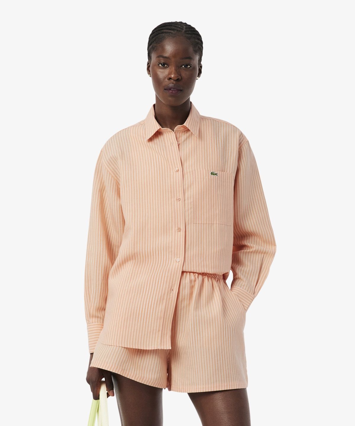 라코스테(LACOSTE) 여성 린넨 블렌디드 스트라이프 셔츠 CF1429-56G 4HI