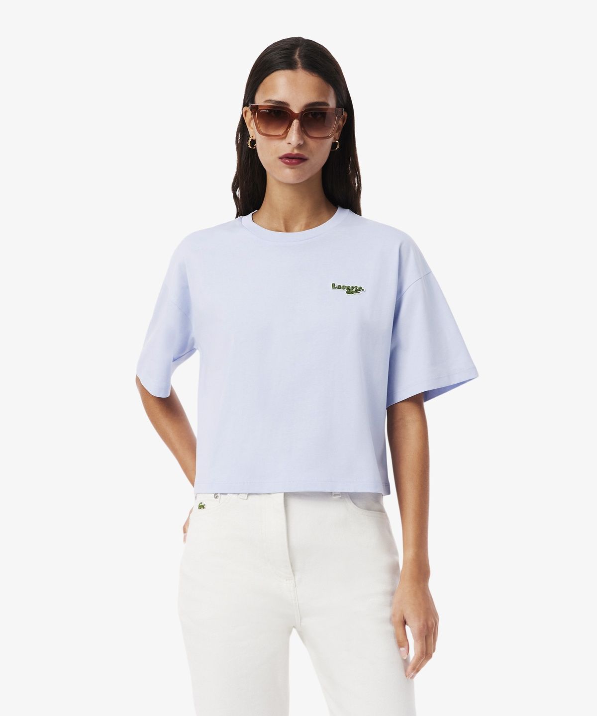 라코스테(LACOSTE) 여성 소프트브랜딩 세미 크롭 티셔츠 TF7605-56G J2G