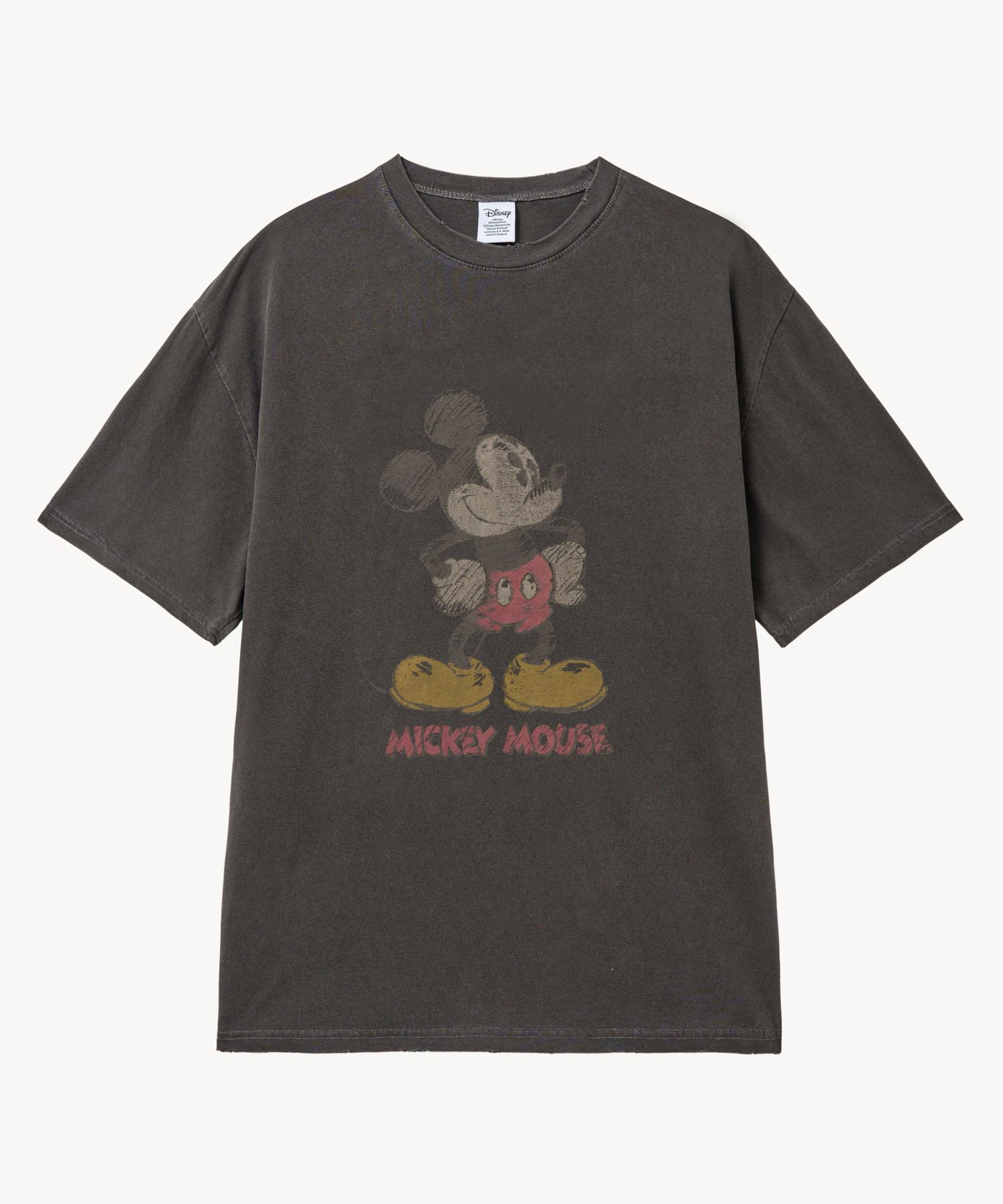 MUSINSA | VTWO Vintage Pigment Damage Washing _Mickey_ T-shirt (BLACK)