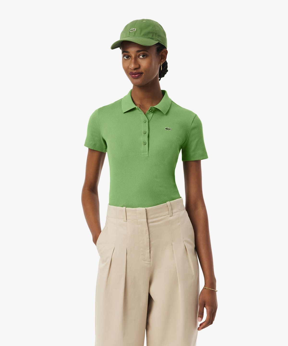 라코스테(LACOSTE) 여성 슬림핏 립조직 폴로 셔츠 DF5377-56G NPA