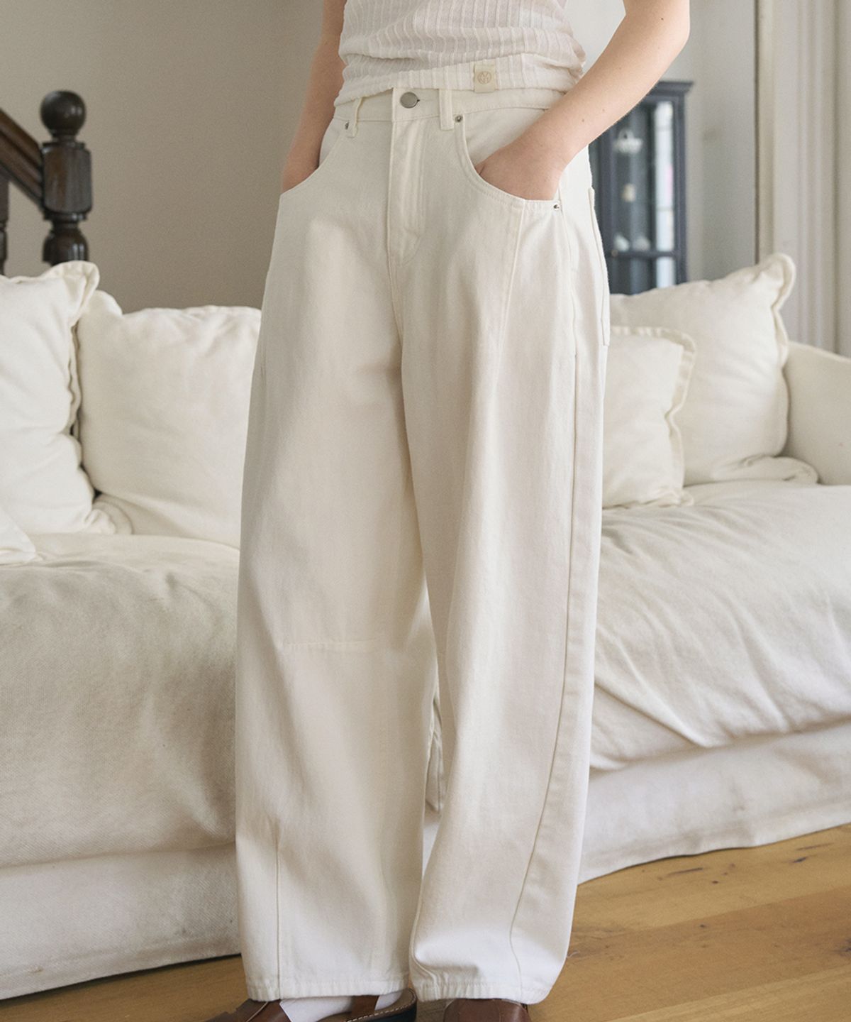 헤인트(HAINT) WIDE VOLUME BAGGY FIT BANDING COTTON PANTS 2COL_IVORY