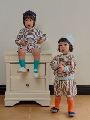 NATURAL STRIPE SHORTS_BROWN