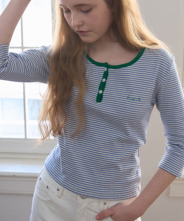 STRIPE HENRY-NECK T-Shirts 2COL_BLUE