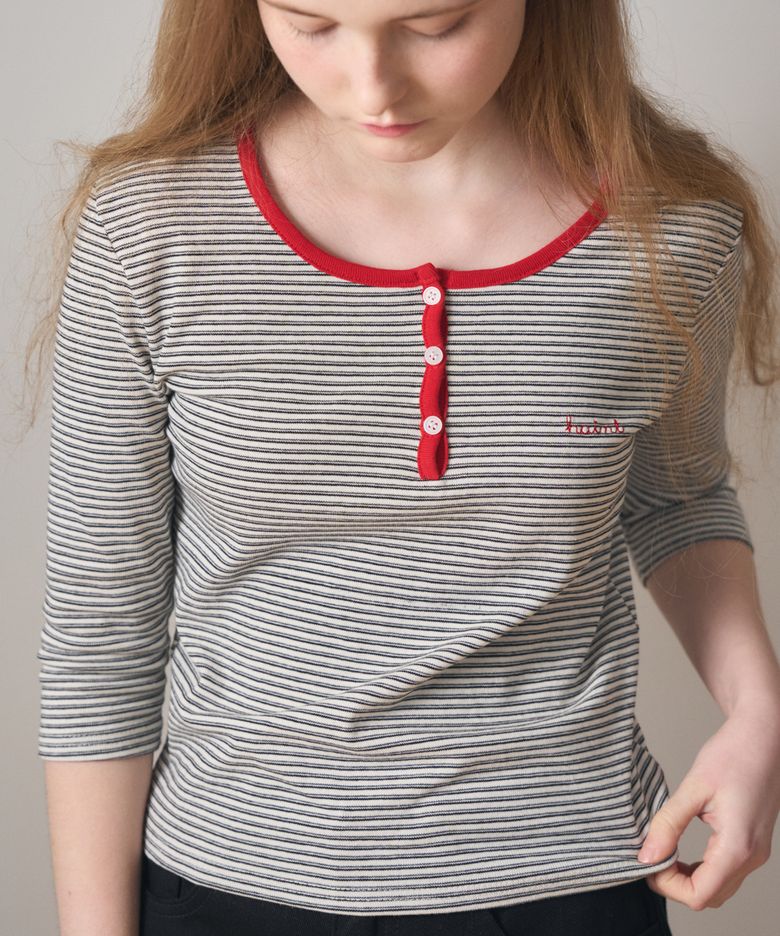 STRIPE HENRY-NECK T-Shirts 2COL_BLACK