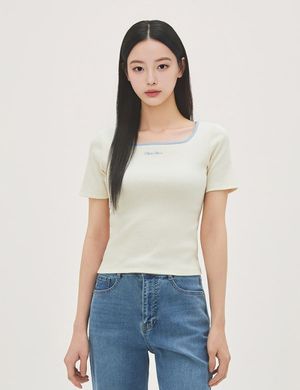[올데이티셔츠] 스퀘어넥 자수 골지 티셔츠 RMHWG24R11