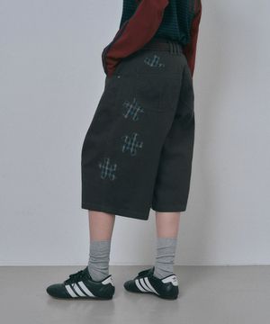 체크 아플리케 코튼 버뮤다 팬츠 - 딥카키