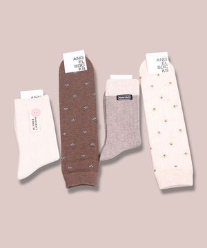 양말선물세트 006-버터카라멜 꽃 베이지 브라운 봄 여성 면 SOCKS 양말