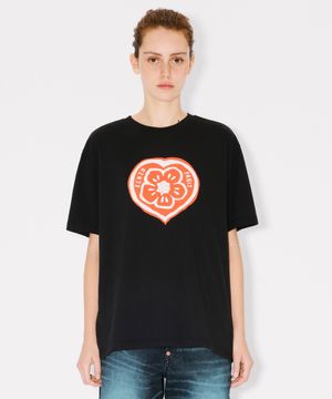 여성 겐조 보케 하트 루즈핏 블랙 반팔 티셔츠_K265AWT703BKX
