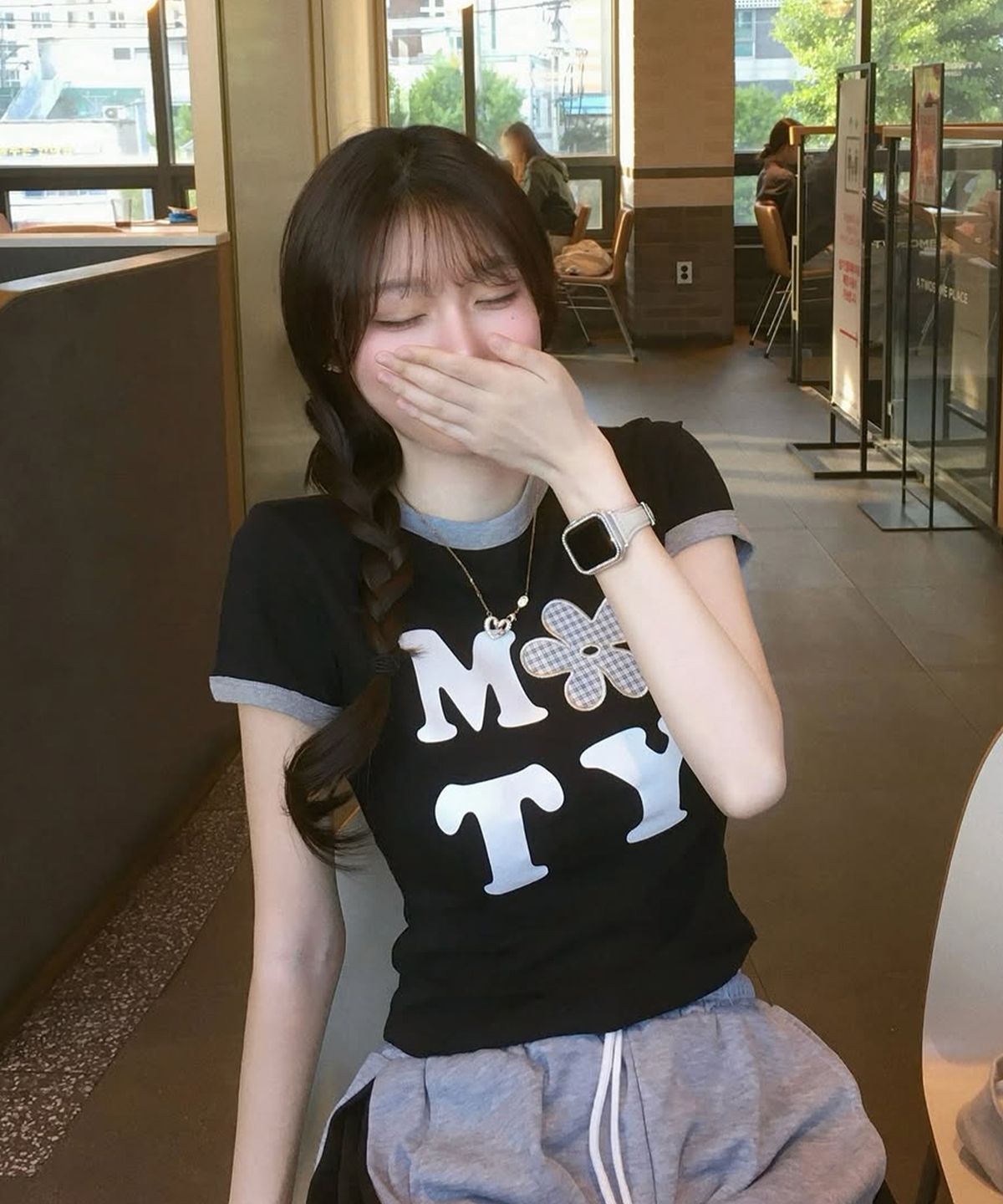 미타유스(MITA YOUTH) 플라워 링거 크롭 티셔츠 [BLACK]