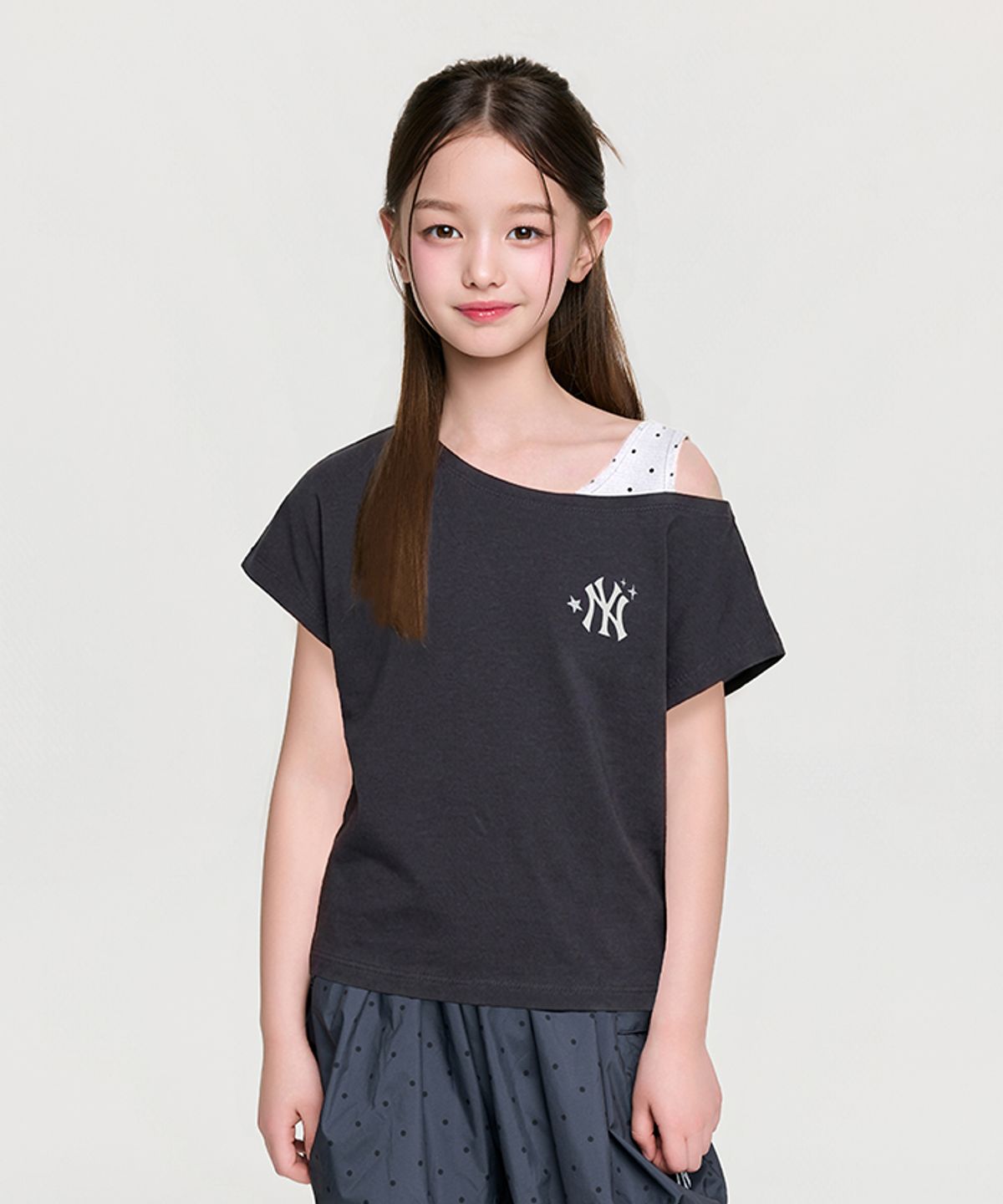 엠엘비 키즈(MLB KIDS) 스트릿 걸즈 나시 레이어드 티셔츠 NY (Charcoal Grey)