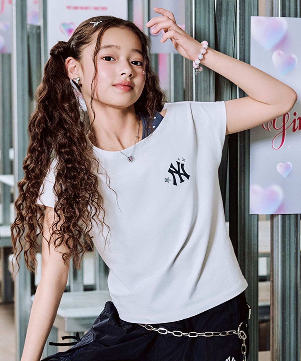엠엘비 키즈(MLB KIDS) 스트릿 걸즈 나시 레이어드 티셔츠 NY (White)