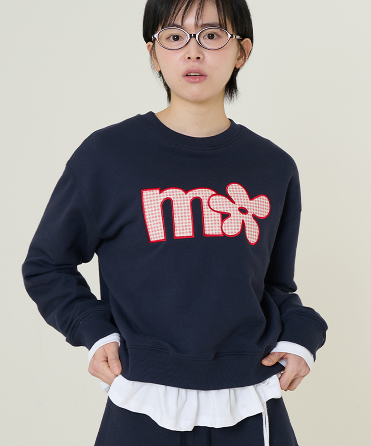 미타유스(MITA YOUTH) 플라워 체크 스웻셔츠 [NAVY]