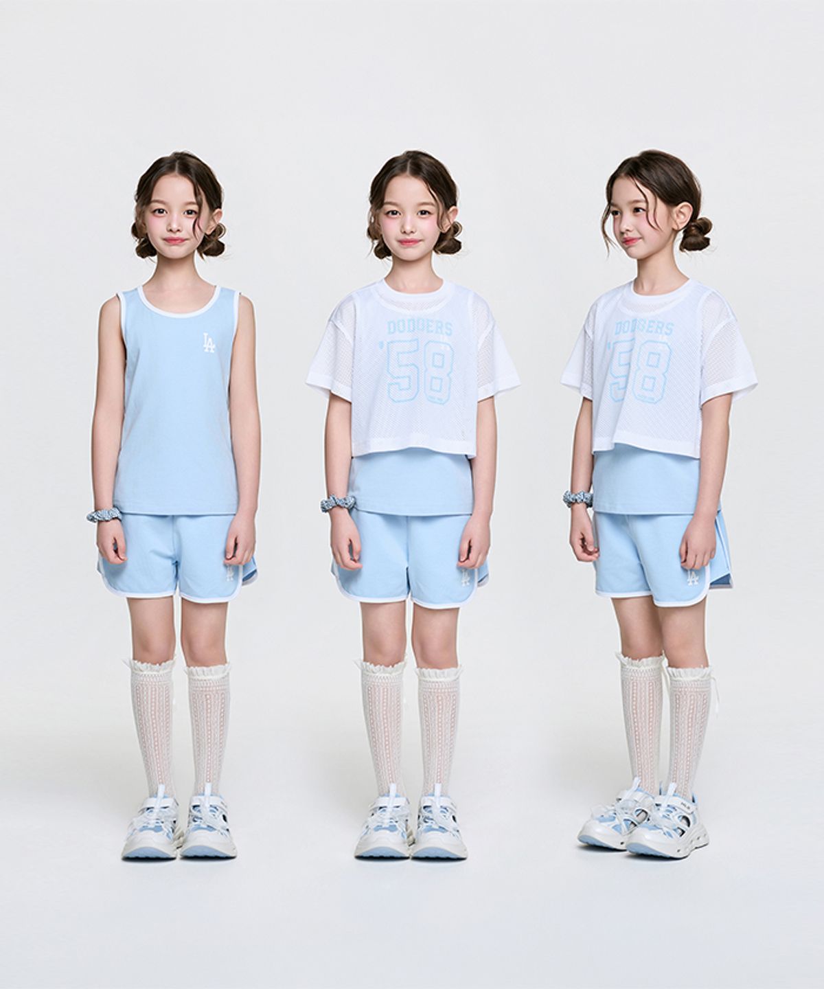 엠엘비 키즈(MLB KIDS) 스포티브 바시티 메쉬 티셔츠세트(여아) LA (L.Blue)