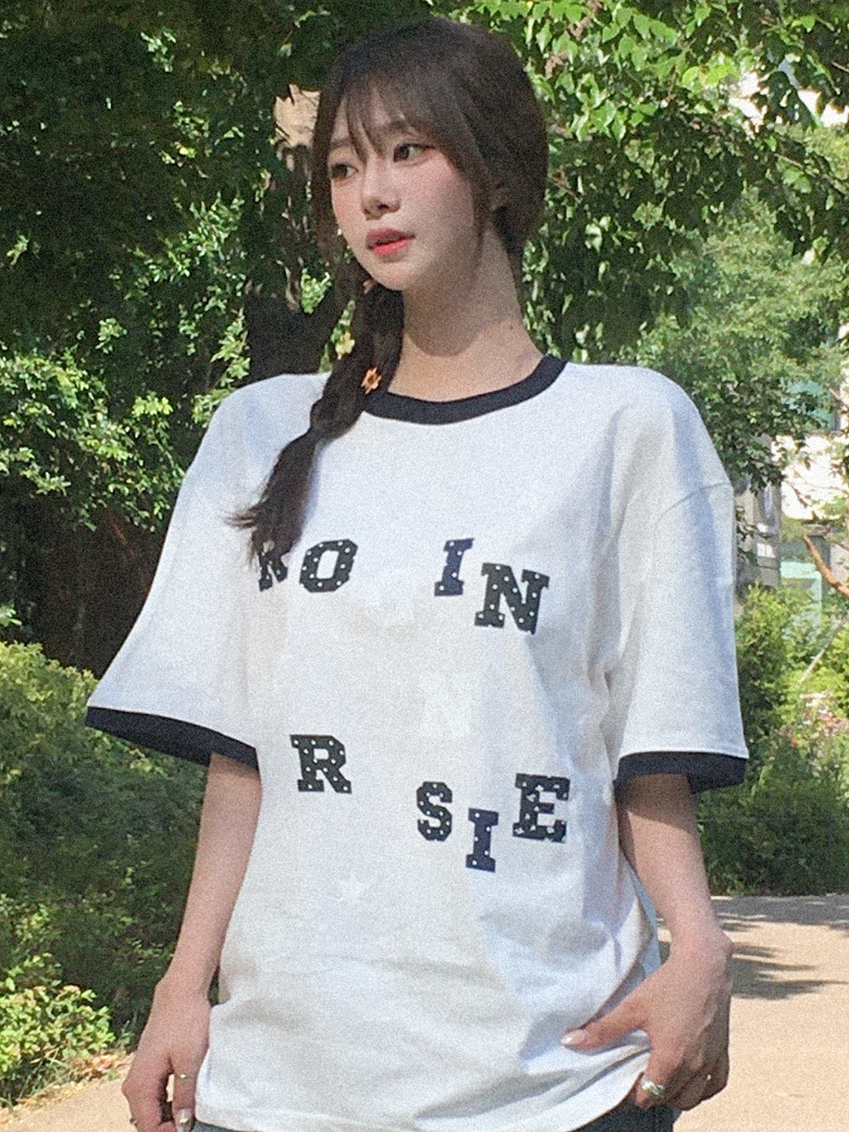 Logo Spell Point Starry Ringer T-shirt White