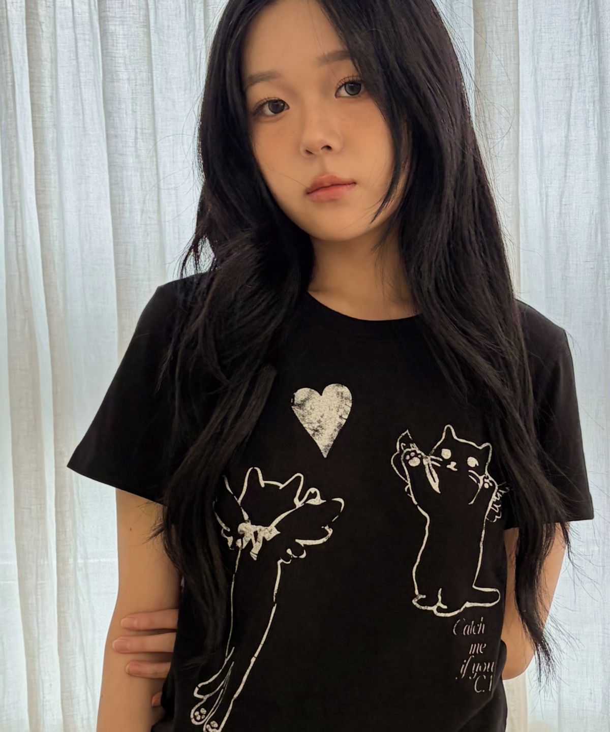 로긴 앤 로지(ROGIN N ROSIE) Love Cat Printed T-shirt Black