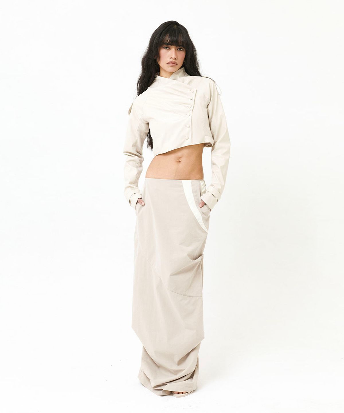 웻태그(WET TAG) DRAPED PANEL MAXI SKIRT BEIGE