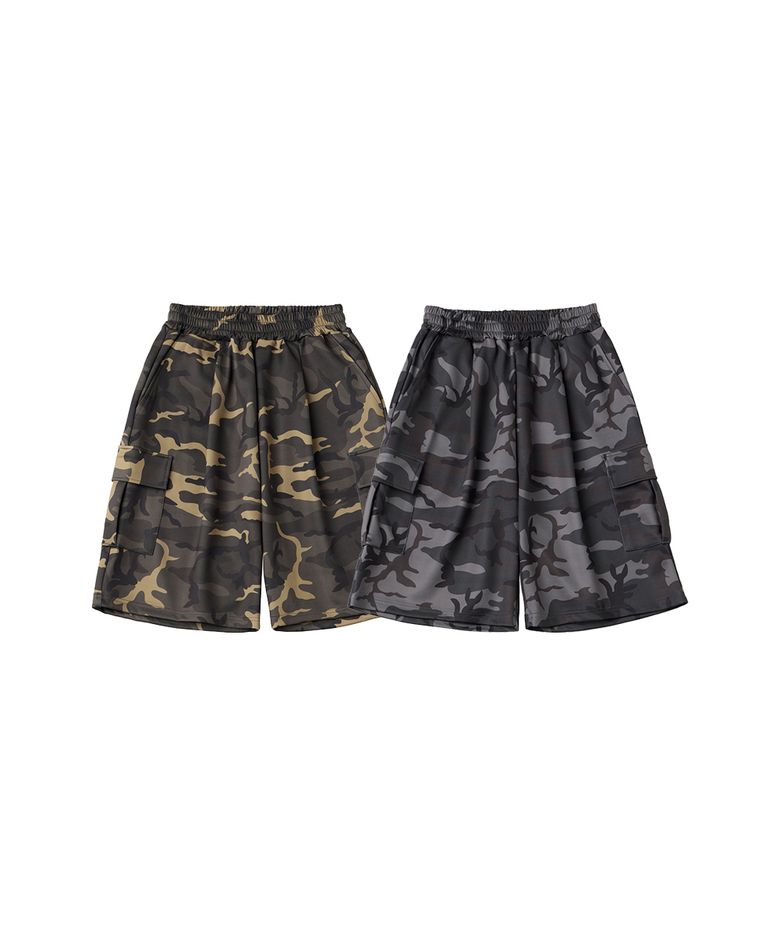 [2PACK] 버뮤다 카모 와이드 카고 스웨트 숏 팬츠_2color
