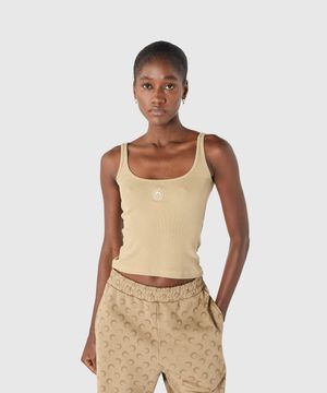 (W) 문 로고 리브드 저지 크롭 탱크탑 토프 MOON LOGO RIBBED JERSEY CROP TANK TOP BG40 TAUPE