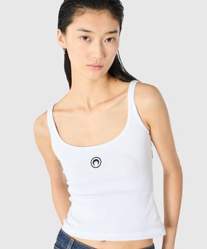 (W) 문 로고 리브드 저지 크롭 탱크탑 화이트 MOON LOGO RIBBED JERSEY CROP TANK TOP WH10 WHITE