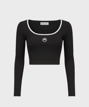 (W) 문 로고 바이컬러 저지 롱슬리브 라운드넥 티셔츠 블랙 화이트 MOON LOGO BICOLOR JERSEY LS ROUNDNECK T-SHIRT BK96 BLACK/WHITE