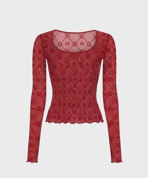 (W) 무노그램 메쉬 플록 롱슬리브 라운드넥 탑 리본 레드 MOONOGRAM MESH FLOCK LS ROUNDNECK TOP RD11 RIBBON RED