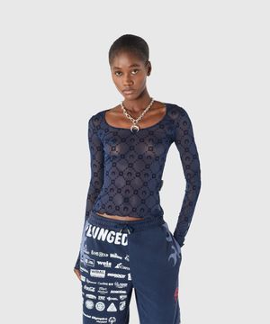 (W) 무노그램 메쉬 플록 롱슬리브 라운드넥 탑 네이비 MOONOGRAM MESH FLOCK LS ROUNDNECK TOP BL90 NAVY