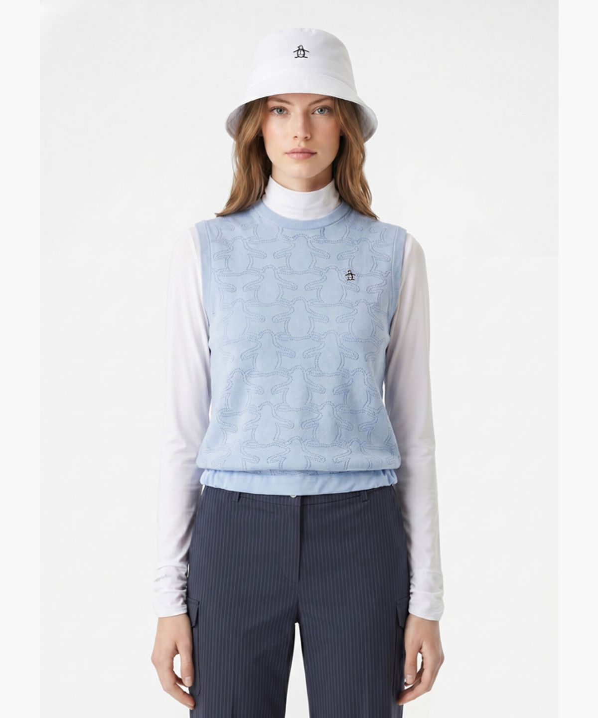먼싱웨어(MUNSINGWEAR) 여성 스카시 조직 베스트 라이트블루 MR222LKV51