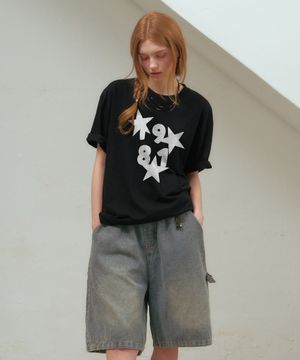 1981 스타 오버핏 반팔 티셔츠 [ 블랙 ]