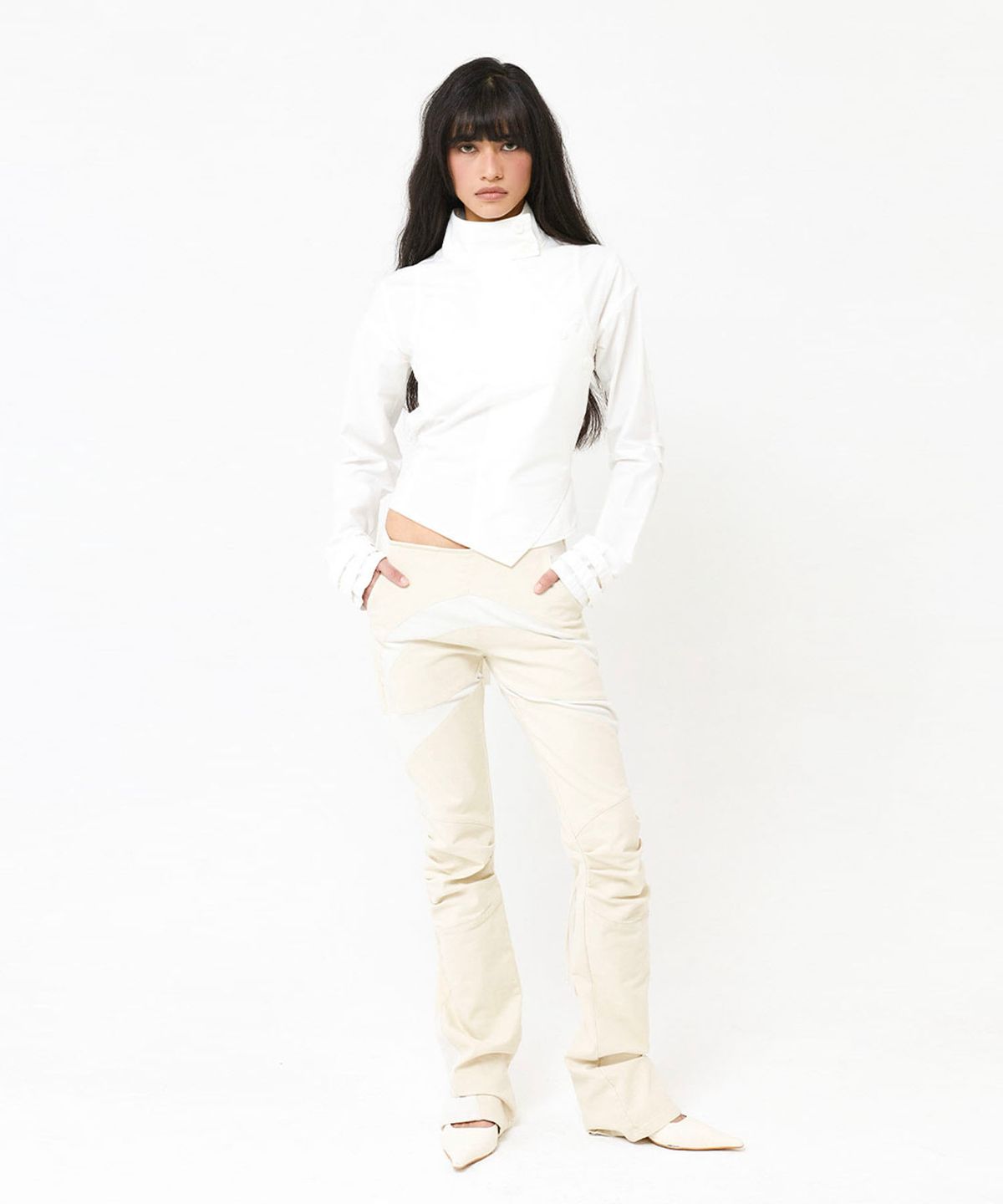 웻태그(WET TAG) CONTRAST PANEL SKINNY PANTS BEIGE