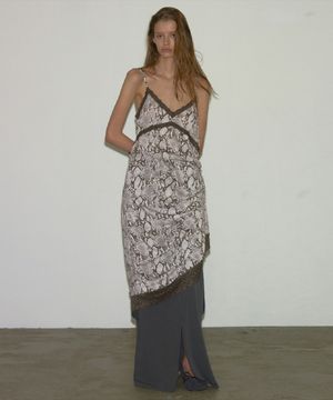 PYTHON LACE SLIP DRESS BROWN