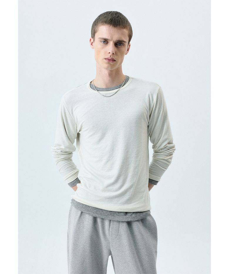Flatlock Crewneck Long Sleeve - Beige