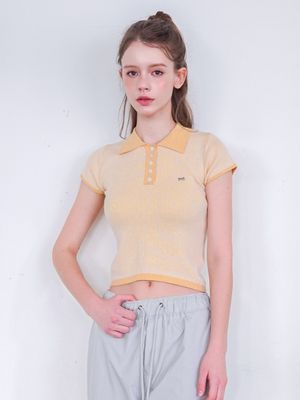 콘트라스트 리브드 칼라 니트 탑 3colors