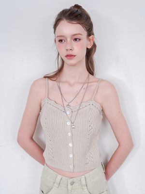 Romantic Wave Trim Button Knit Camisole 3colors