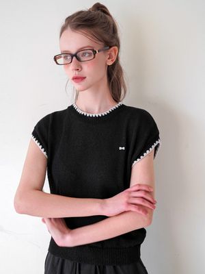 Cap Sleeve Boucle Knit Top 3colors