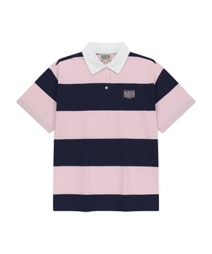 SMALL CLASSIC LOGO RUGBY STRIPE OVERSIZED COLLAR TEE pink