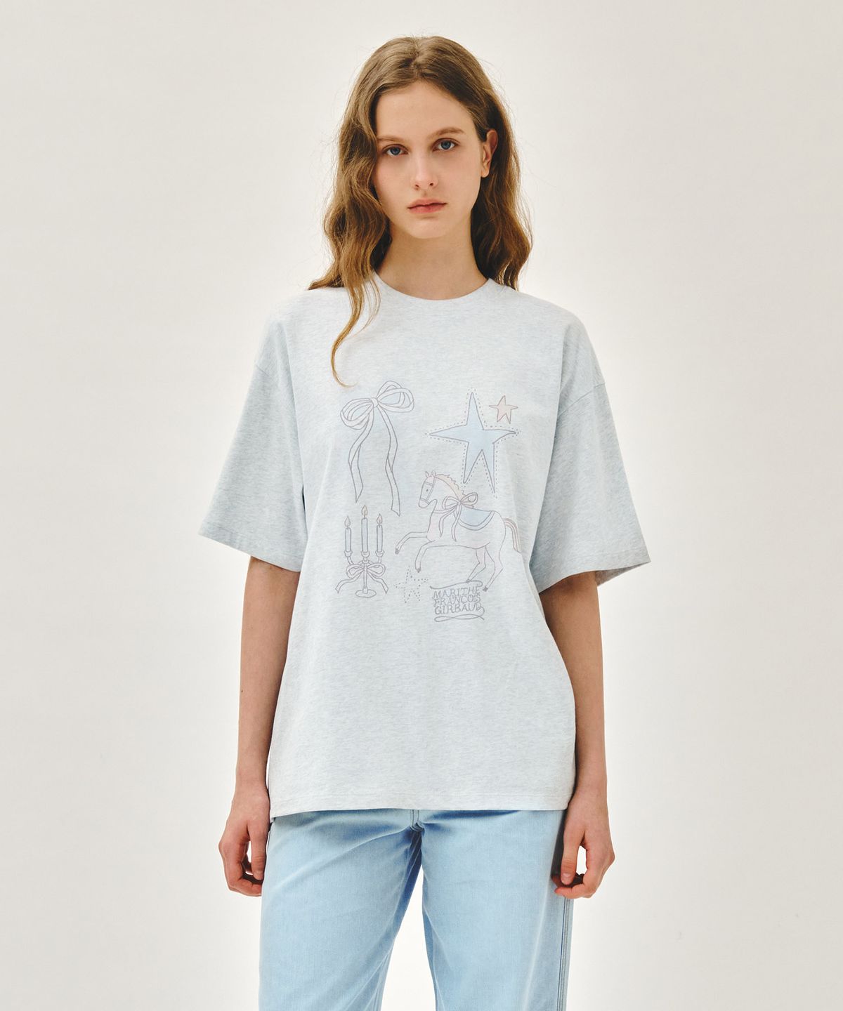 마리떼 프랑소와 저버(MARITHÉ + FRANҪOIS GIRBAUD) W UNICORN GRAPHIC OVERSIZED TEE light heather gray