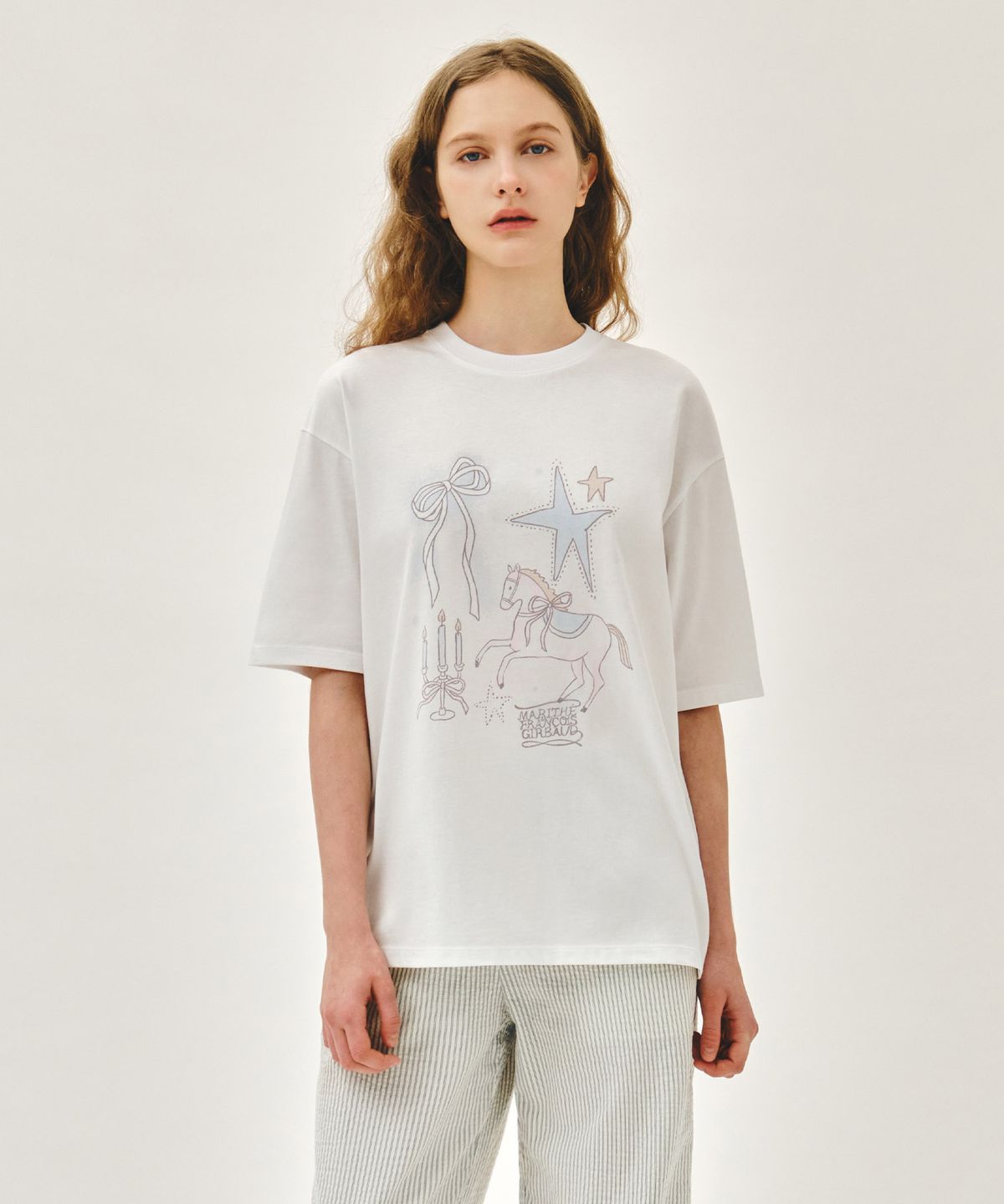 마리떼 프랑소와 저버(MARITHÉ + FRANҪOIS GIRBAUD) W UNICORN GRAPHIC OVERSIZED TEE white