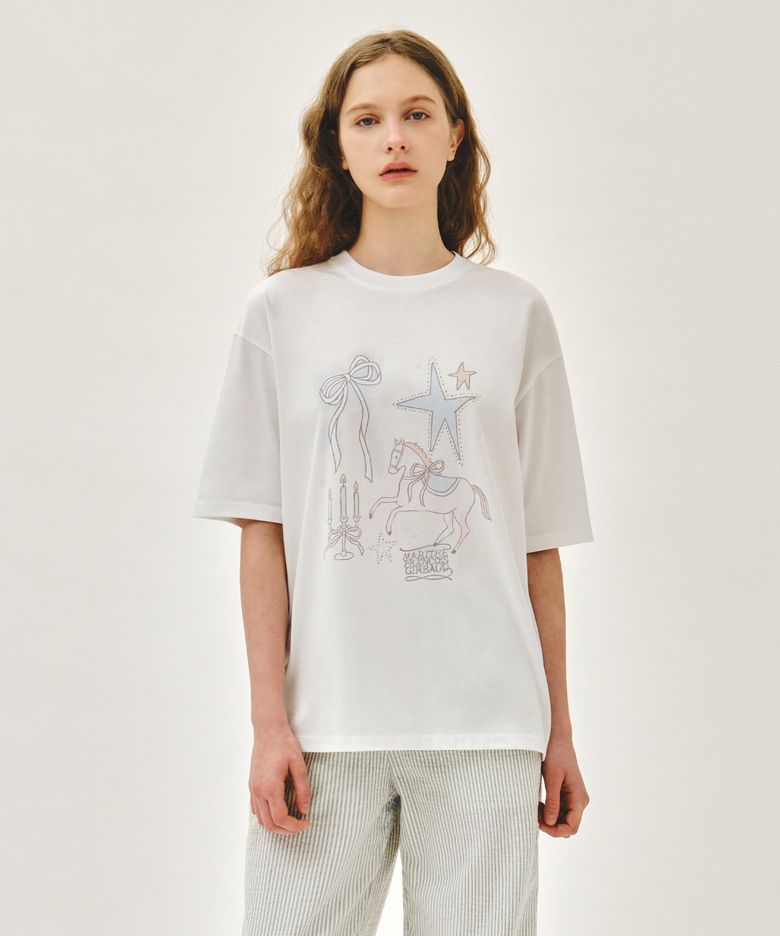 W UNICORN GRAPHIC OVERSIZED TEE white