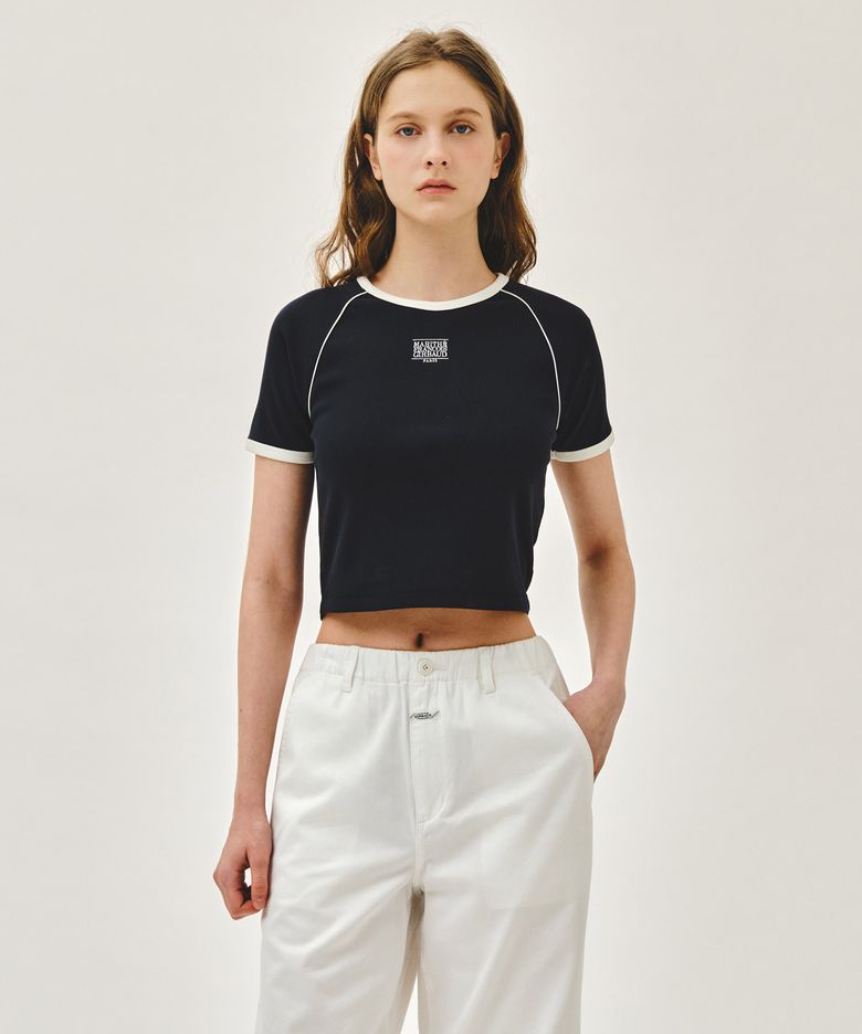 W AEROCOOL SMALL CLASSIC LOGO RINGER SLIM CROP TEE navy